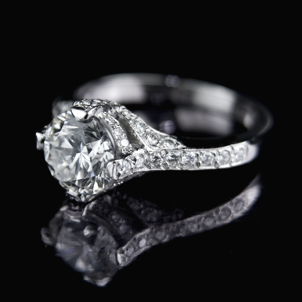 "Royal Crown" engagement ring. 2ct brilliant cut diamond with pave set diamond bezel.