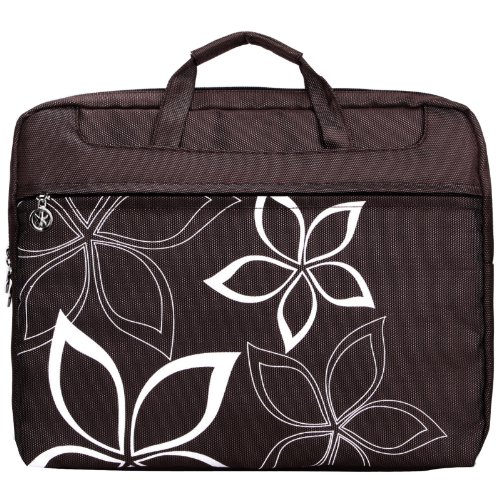 14.1 Inch K-Cliffs Brown Hawaiian Flowers Floral Print Laptop Sleeve Carry Case Convertiable to Briefcase Messenger Shoulder Bag