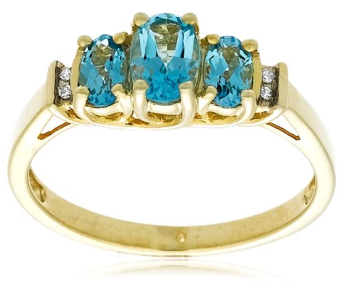 10k Yellow Gold December Birthstone 3-Stone Blue Topaz with Diamond-Accent Ring, Size 7