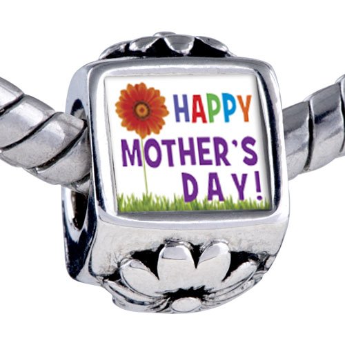 Pugster® Pugster Bead Happy Mother's Day Theme Photo Flower European Charm Bead Fits Pandora Bracelet