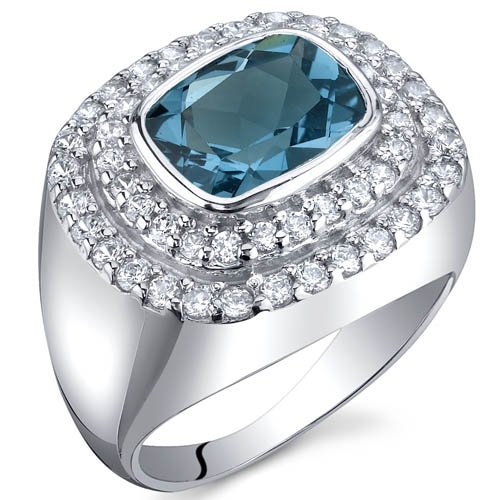 Extravagant Sparkle 2.25 Carats London Blue Topaz Ring in Sterling Silver Size 7 Free Shipping
