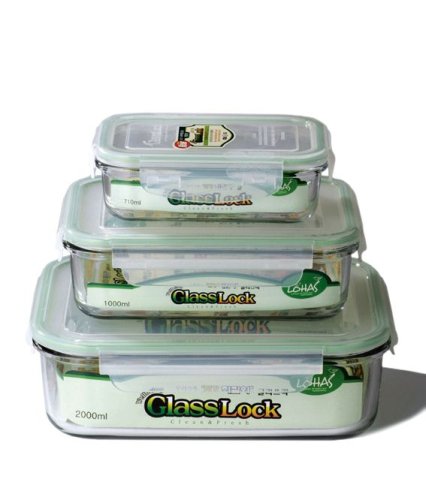Kinetic Glass lock 1317 Rectangular Glass Food-Storage Containers with Locking Lids, Set of 3