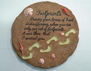 Footprints in the Sand Religious SEASHELL STEPPING stone garden WALL DECOR NEW