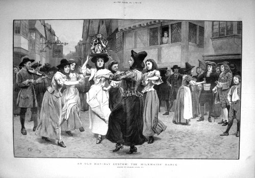 1897 May-Day Custom Scene Milkmaids Dance Fine Art
