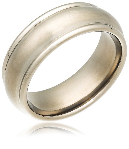 Men's Brushed Titanium Band Ring with Polished Edges, Size 10.5