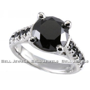 Huge 3.55ct Fancy-Black Diamond Engagement Ring 14k White Gold