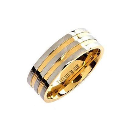 8mm Titanium Triple Gold Wedding Ring Men's Wedding Rings Men's Engagement Bands Designer Rings (Available in Whole & Half Sizes 6-17) (11)