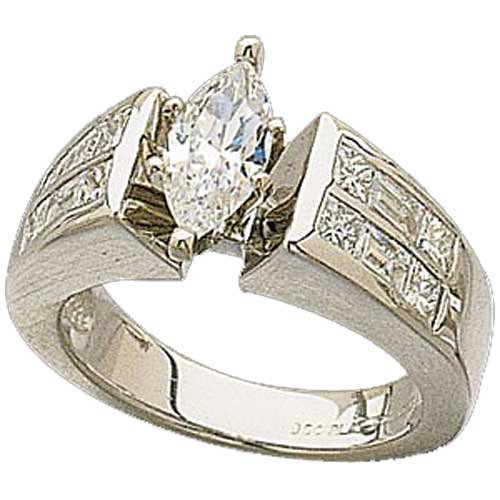 1.33 Ct.T.W. Baguette and Princess Cut Diamonds in Platinum Engagement Ring, Semi-Mount Setting (without Center Stone)