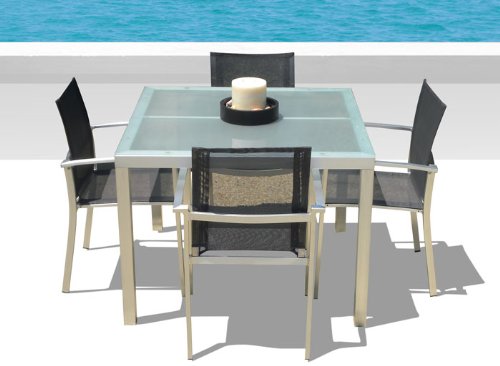 5 Pc Capri New Outdoor Patio Furniture Aluminum and tempered glass Dining Table Set and Arm Chairs