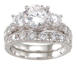 ... Cubic Zirconia CZ Three Stone Wedding and Engagement Ring Set Size 5