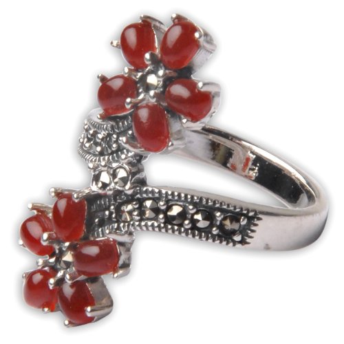 Valentine Presents Sterling Silver Red Onyx Gemstone Ring US Size 6 1/2