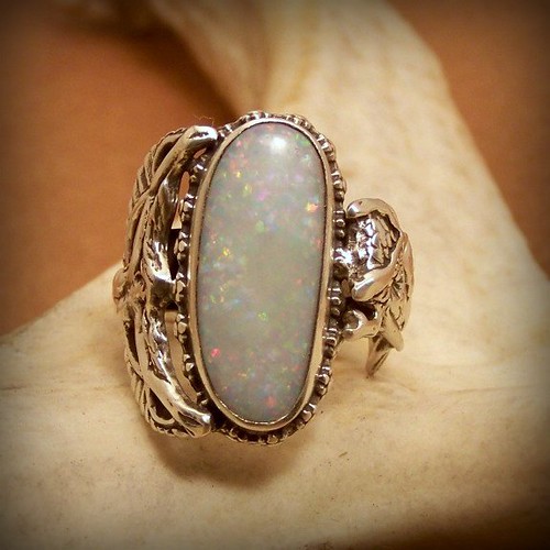 Blodeuwedd's Gift The ring for spring and Wisdom. Coober Pedy Opal set in sterling Silver .