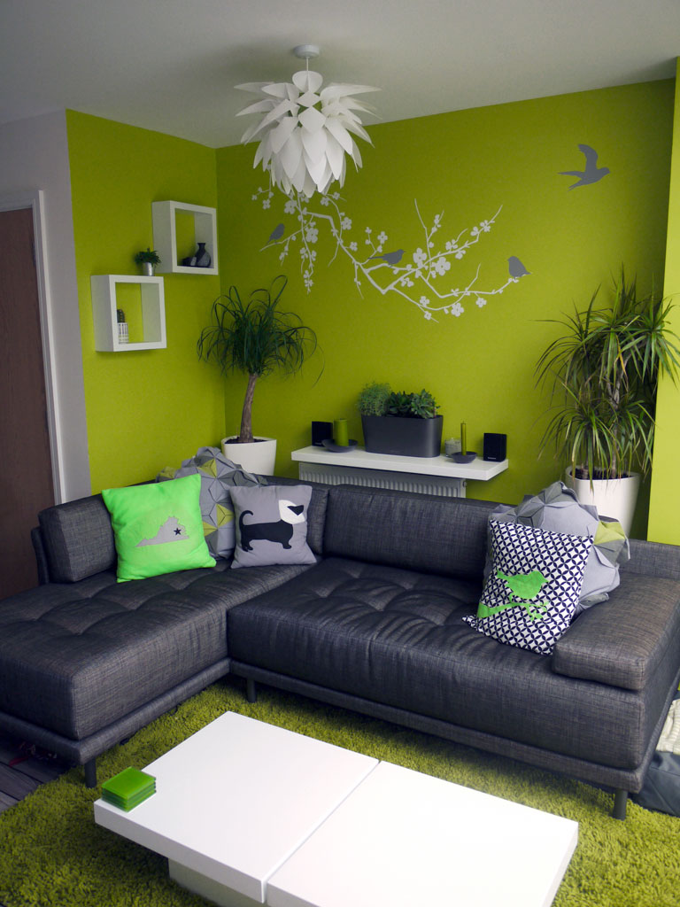 Habitat sofa with lime wall and decal
