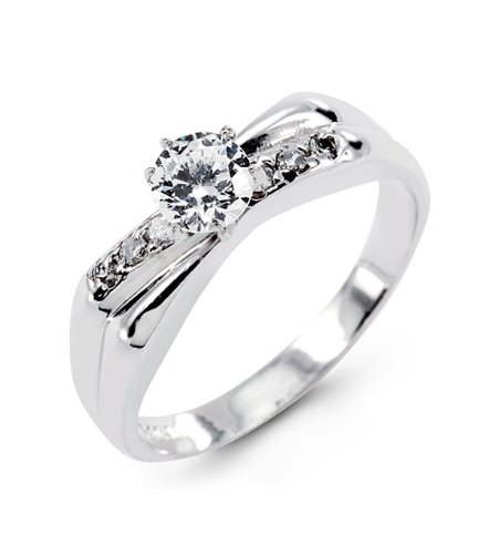 14k White Gold Round Cut CZ Thin Band Engagement Ring