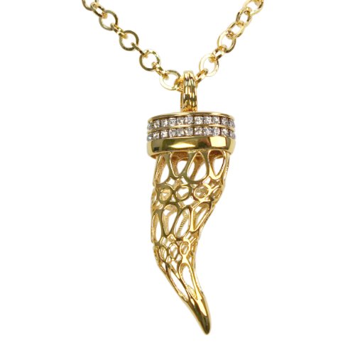 Stainless Steel Gold-Plated Clear Crystal Horn Necklace, 39"