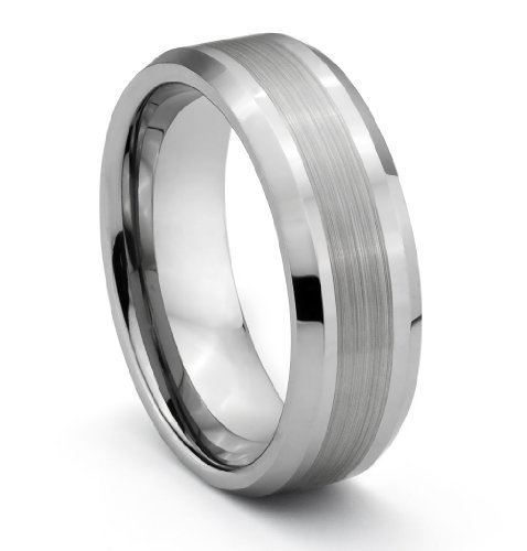 8MM Tungsten Carbide Brushed Silver Mens Wedding Band Ring (Available Sizes 7-14 Including Half Sizes) (10.5)