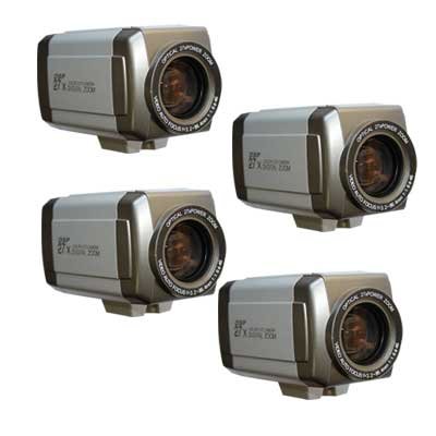 4 Pack of Sony CCD 27x Zoom Day/Night Surveillance Security Camera with Power Supply Kit - 420 TVL, Super Low 0.5lux Indoor Camera Great Picture in Low Light, Auto Focus, Buttons on Back, Light Weight Compact