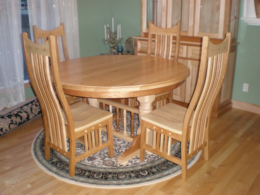 Round Double Pedestal Mixed Wood Cherry / Hickory Table and Western Chairs