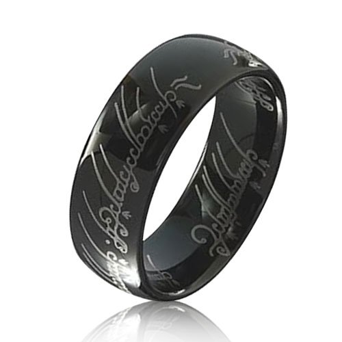 Bling Jewelry Lord of The Rings Style Polished Black & Silver Tungsten Ring Pendant 7mm Size 5 (More Sizes)