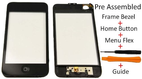 Apple Ipod Touch 2nd Glass Digitizer + Frame Chassis Bezel + Home Button Pre-assembled + Printed Guide + Tool + Support Tape on Flex