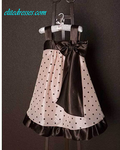 Girl's Sleeveless Brown and Pink Polkadot Dress (D075)