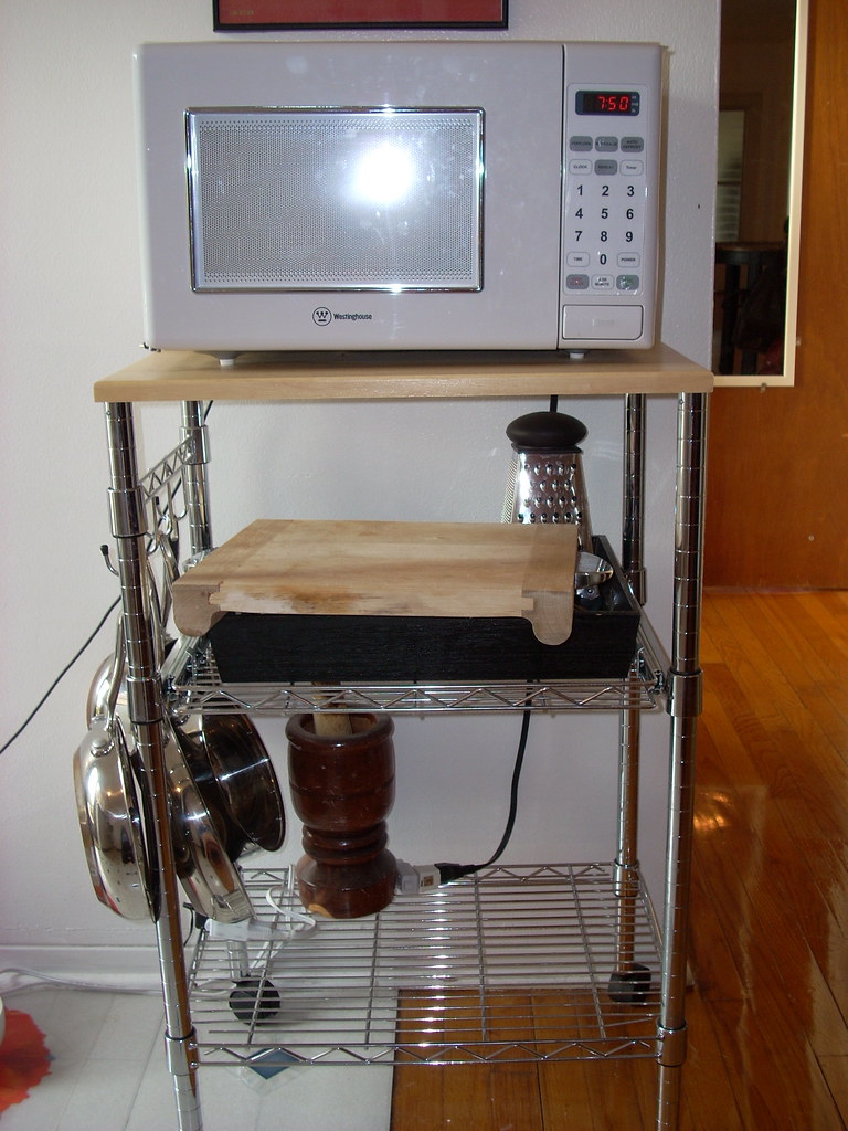 Microwave and Rolling Cart