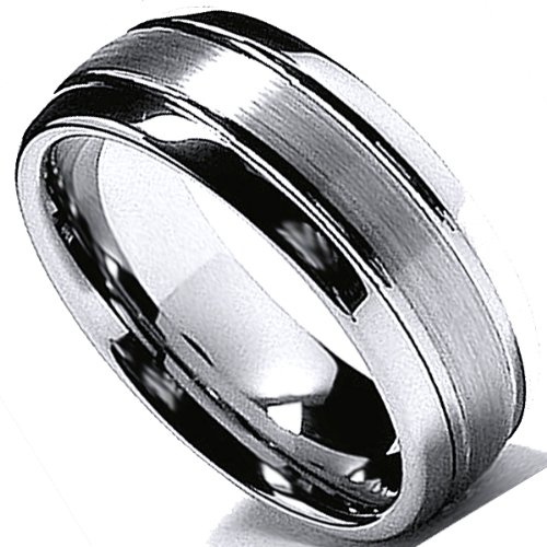 Tungsten Carbide Men's Ladies Unisex Ring Wedding Band 8MM (5/16 inch) Dome High Polish Matte Comfort Fit (Available in Sizes 8 to 12) size 8