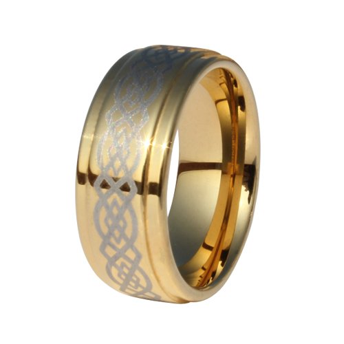 9mm Tungsten Golden Celtic Men's Wedding Rings Men's Engagement Bands Designer Rings (Available in Whole & Half Sizes 4.5-17) (11.5)