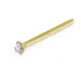 1.5mm REAL DIAMOND 14kt Yellow Gold Jewel Nose Ring - Straight Fishtail