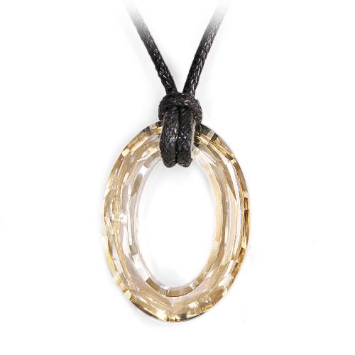 Genuine Swarovski Crystal Cosmic Ring Pendant Cord Necklace - Golden Shadow
