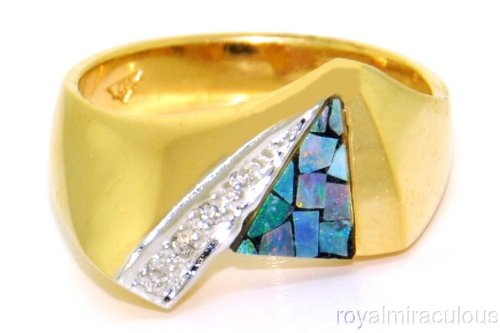 Mosaic Opal & Diamond Ring 14K Yellow Gold