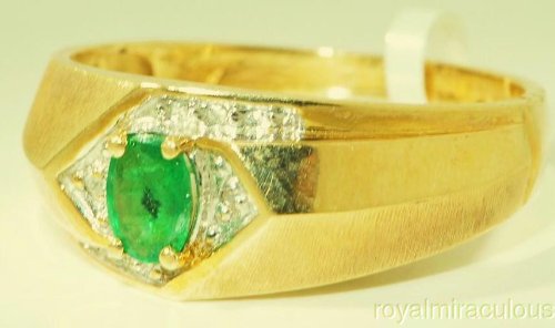 Mens Diamond Ring Emerald (May Birthstone) 14K Yellow or White Gold