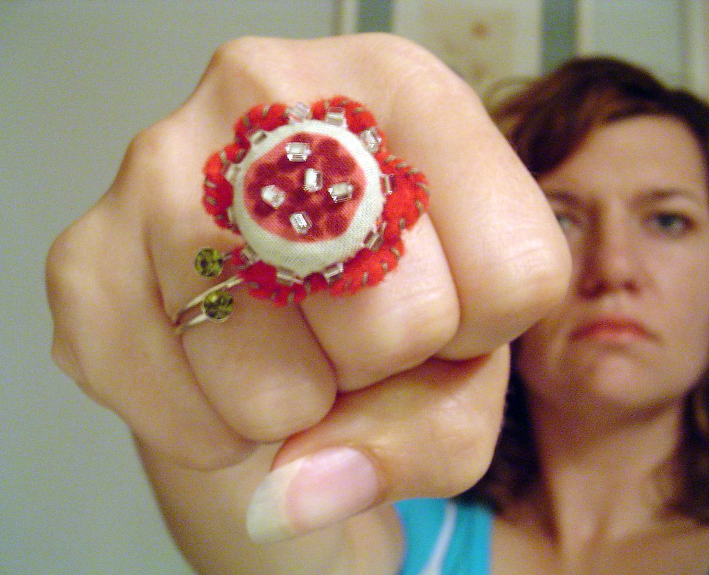 A Punchy Felt and fabric button ring