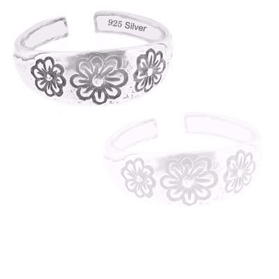 925 Sterling Silver Jewelry, Charming Toe Ring with Blooming Flowers, Adjustable Fit, Plus Free Special Gift Pouch