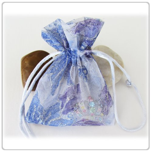 Purple Flower Design Wedding Organza favor Drawstring Pouches Gift Bags 3x4.5 inches Pack of 5