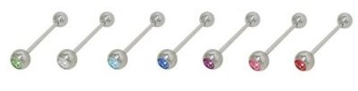 JEWELED BARBELL RING BODY JEWELRY- SET OF 7 ASSORTED COLORS!