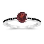 0.23 Cts Black Diamond & 1.25 Cts Garnet Engagement Ring in 14K White Gold-5.5