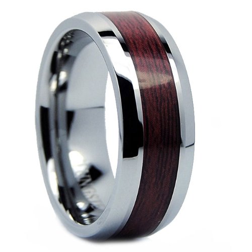 8MM Men's Tungsten Carbide Ring Wedding Band Wood Inlay Size 11