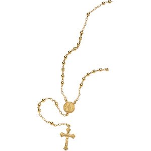 Solid 14kt Yellow Gold Bead Rosary with 14kt Yellow Gold Center Medal, Crucifix and Links