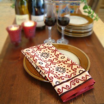 Ruby Kilim ~ Red Decorative Printed Cotton Cloth Table Napkins