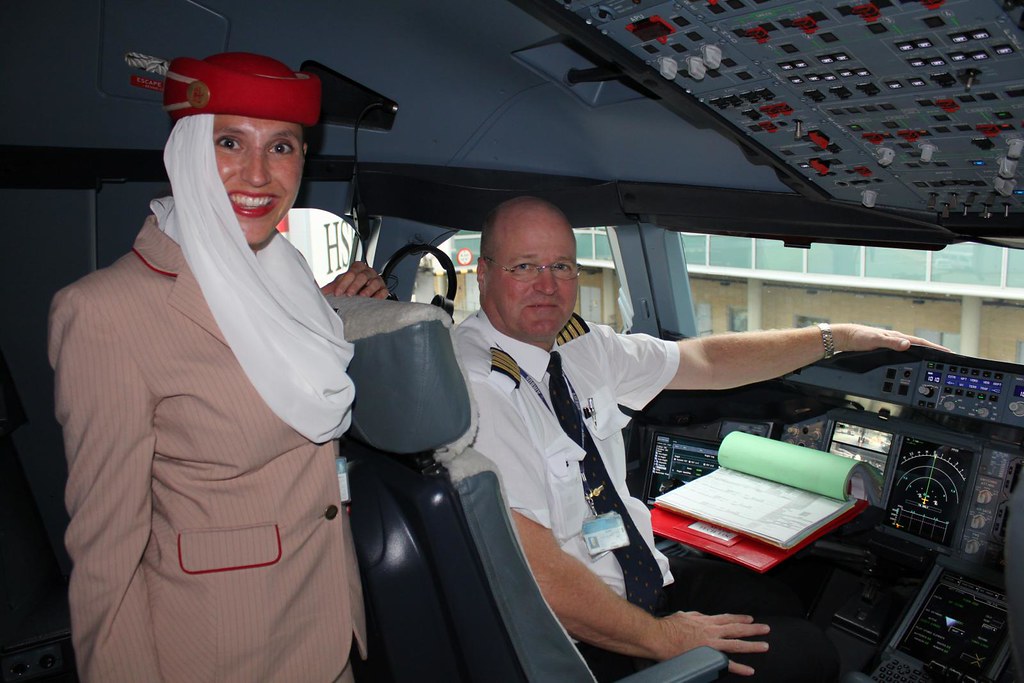 Emirates Airbus A380 Cockpit Crew & Pilot