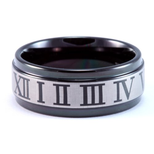 9mm Mens / Woman's Black Tungsten Carbide Wedding Band / Ring with Classic Roman Numeral Eternity