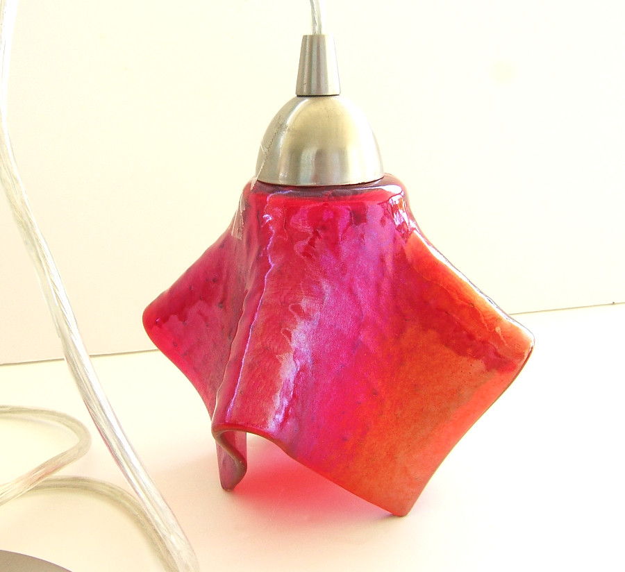 Red Iridescent  Art Glass Pendant Light