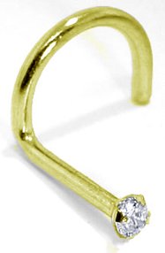 1.5mm REAL DIAMOND 14kt Yellow Gold Jewel Nose Ring Twist / Screw