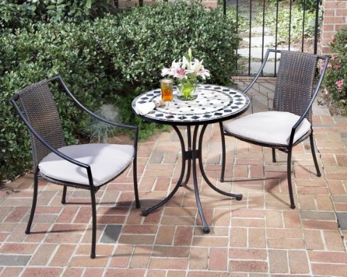 Home Styles Marble Bistro Table 2 Chairs in Black Gray