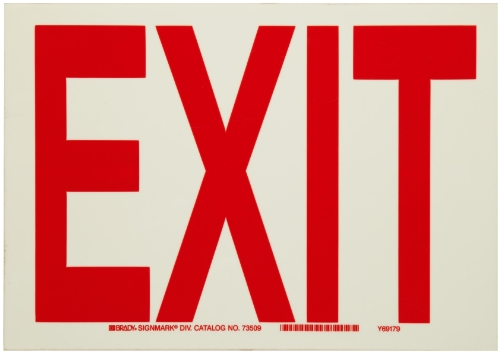 Brady 73509 7" Height, 10" Width, B-324 Self-Stick Polyester, Red On Green Color Glow In the Dark Exit And Directional Sign, Legend "Exit"