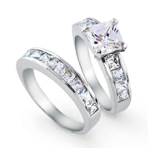 Bling Jewelry 2ct. CZ Princess cut Engagement Wedding Ring Set Sterling Silver-5