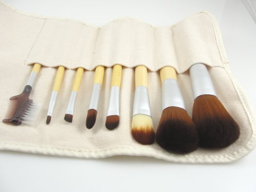 8 Piece Synthetic Vegan Makeup Brush Set and Hemp Roll Case