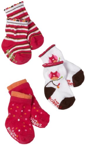 Robeez Baby-girls Infant 3 Pack Owl Socks, Fuchsia/Multi, 6-12 Months
