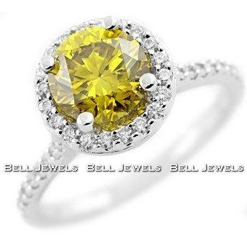 Fine VS1, 2.41ct Yellow Diamond Engagement Ring 18k White Gold